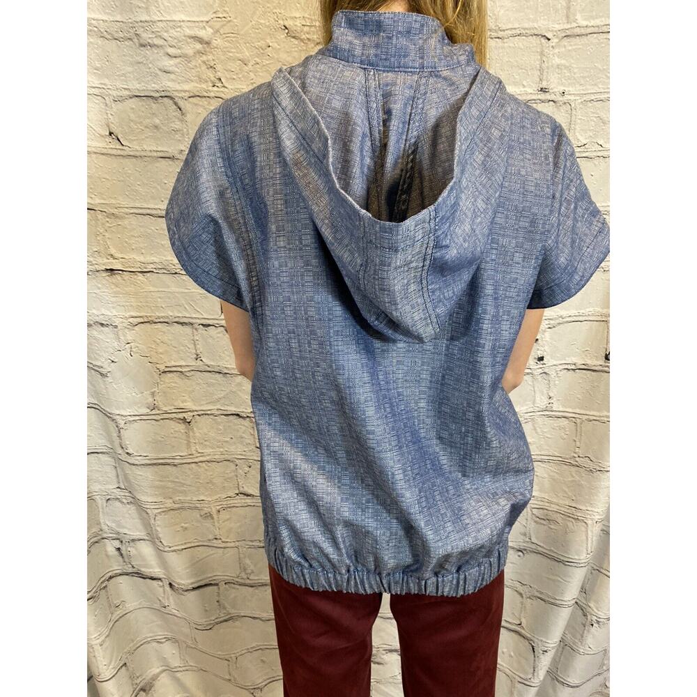 DEREK LAM jacket zip short sleeve denim High Neck Size S Hooded pockets - Picture 6 of 12
